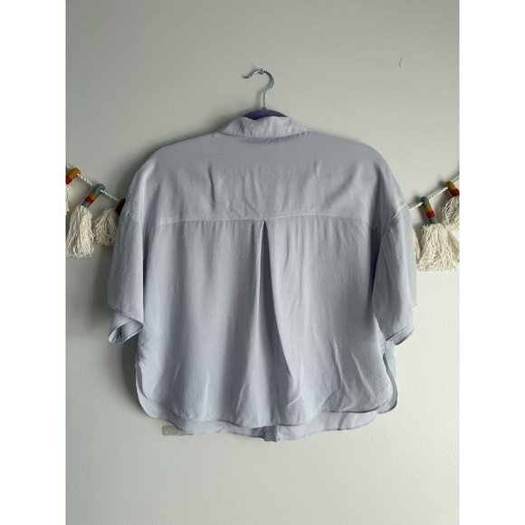 Grana 100% Silk Gray Boxy Button Down Top Timeless Modest Minimalist Basics S - Picture 3 of 9